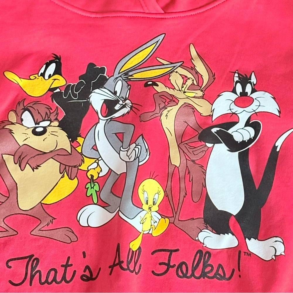 Looney Tunes Graphic Print Women’s Red Hoodie XL Pullover Fleece Top - Picture 4 of 7